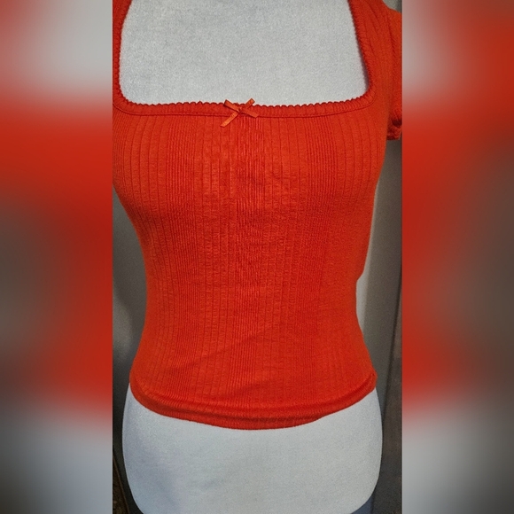 BDG Urban Outfitters Olivia Picot Square Neck Top in Red/orange. Size M NWOT - Picture 6 of 11